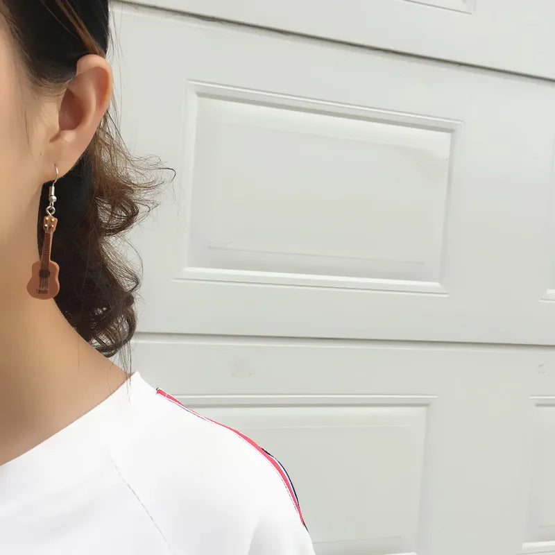 Punk Small Guitar Musical Instrument Drop Earrings Wholesale