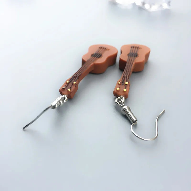 Punk Small Guitar Musical Instrument Drop Earrings Wholesale