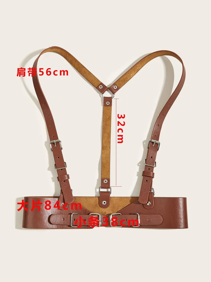 Punk Solid Color Pu Leather Metal Button Belt