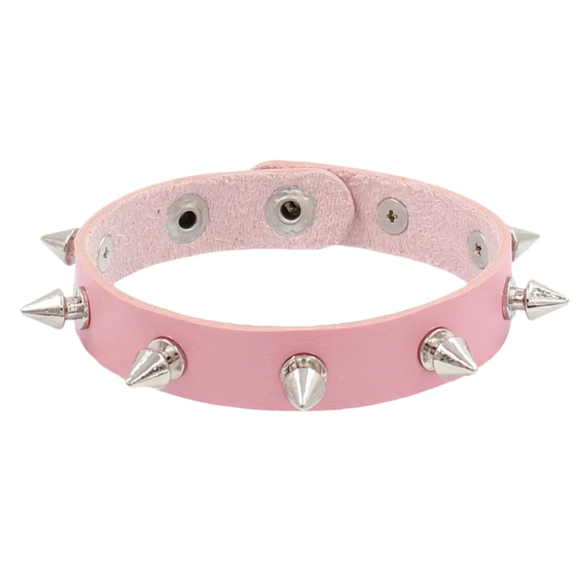 Punk Solid Color Pu Leather Metal Unisex Wristband