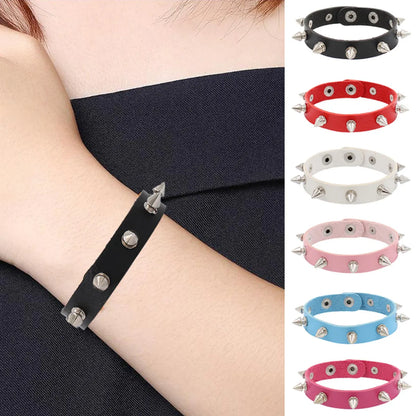 Punk Solid Color Pu Leather Metal Unisex Wristband