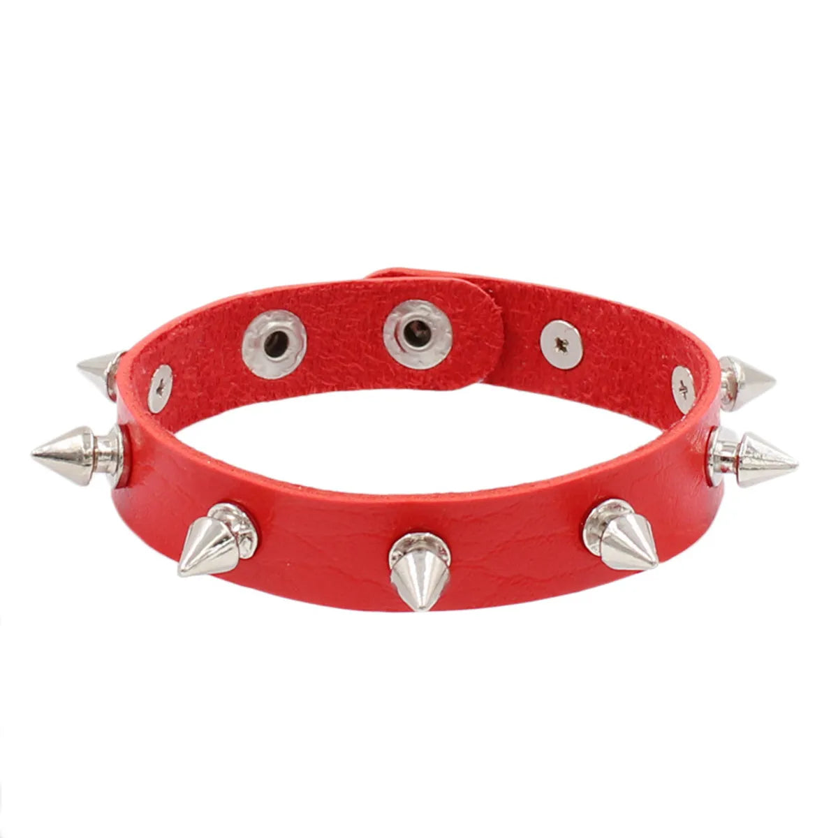 Punk Solid Color Pu Leather Metal Unisex Wristband