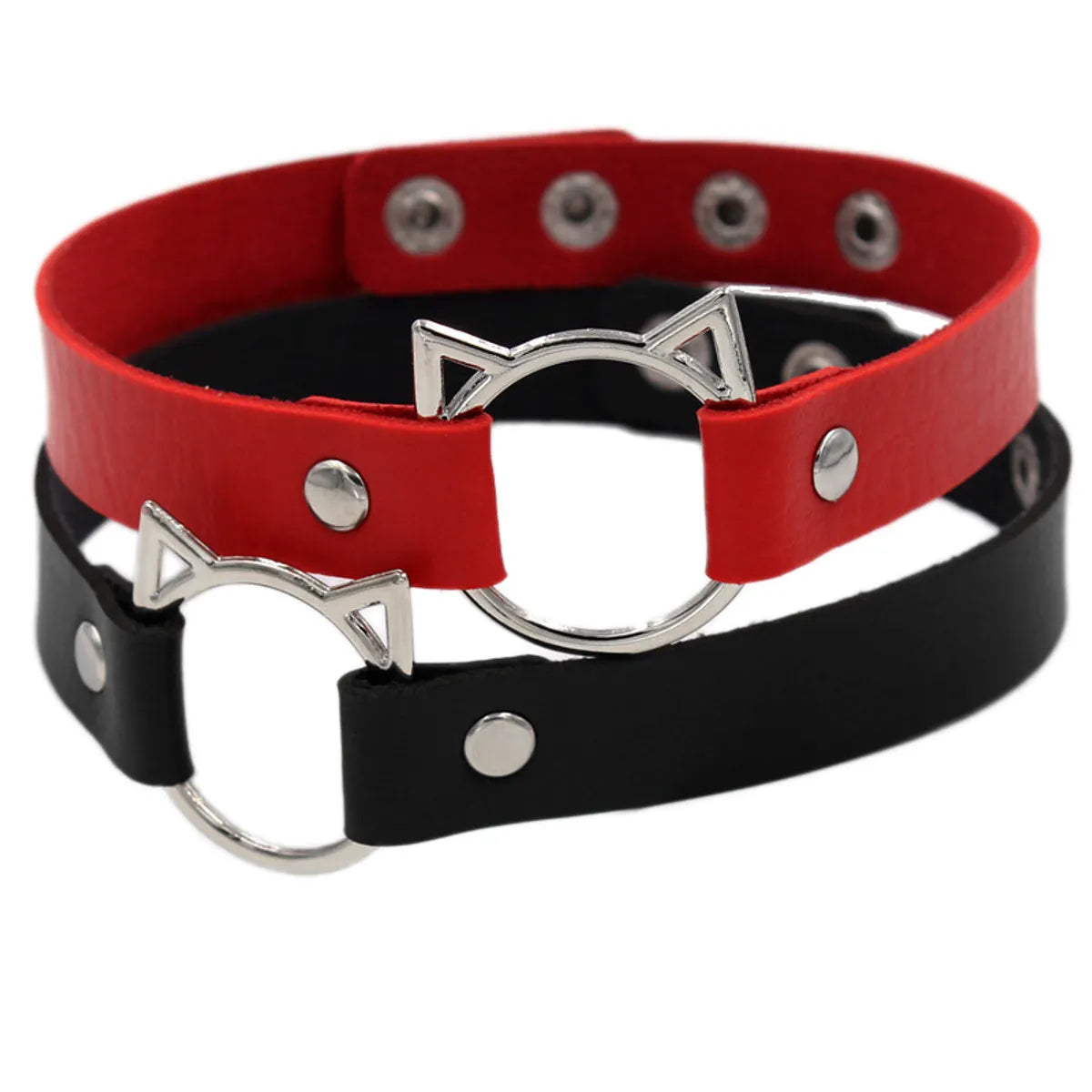 Punk Solid Color Pu Leather Patchwork Women's Choker