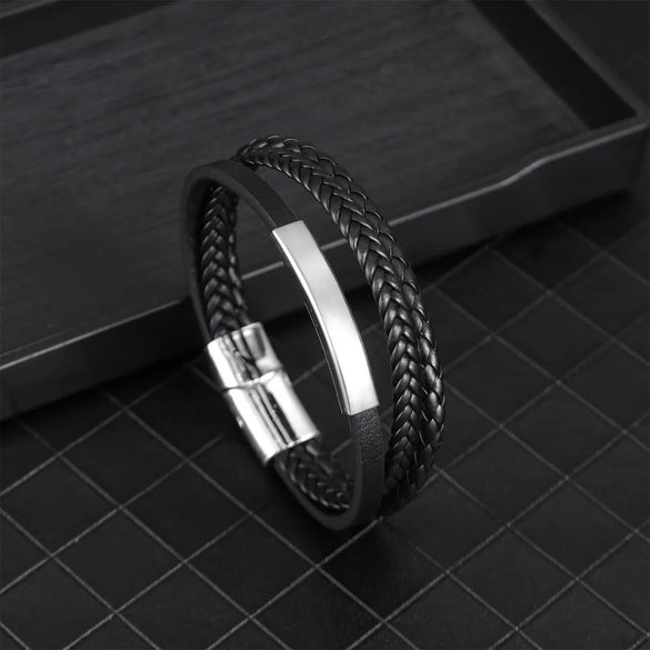 Punk Solid Color Pu Leather Zinc Alloy Plating Men'S Bangle Men Cord & Leather Bracelets