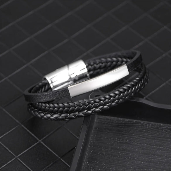 Punk Solid Color Pu Leather Zinc Alloy Plating Men'S Bangle Men Cord & Leather Bracelets