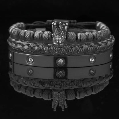 Punk Solid Color Stainless Steel Inlay Zircon Bracelets 1 Piece