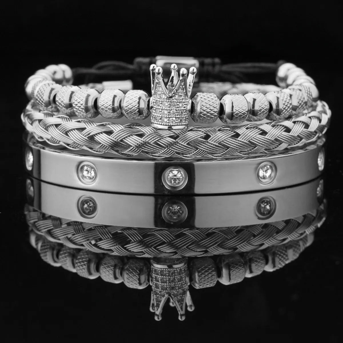 Punk Solid Color Stainless Steel Inlay Zircon Bracelets 1 Piece