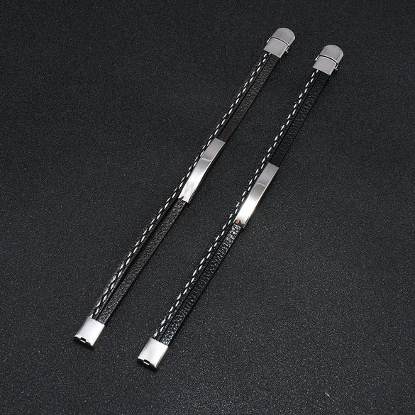 Punk Solid Color Titanium Steel Men'S Bangle Men Cord & Leather Bracelets