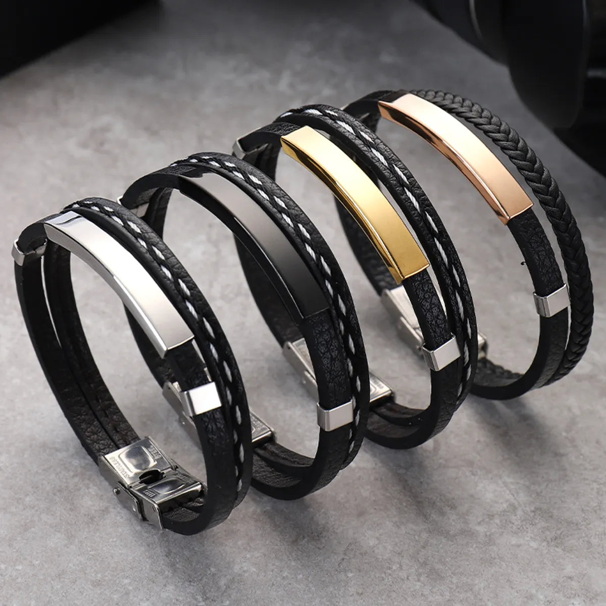 Punk Solid Color Titanium Steel Polishing Unisex Bracelets 1 Piece