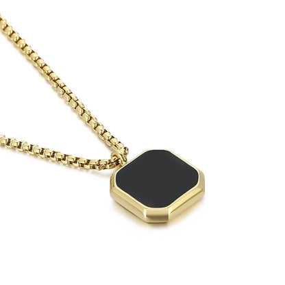 Wholesale Jewelry Punk Square Stainless Steel Titanium Steel 18K Gold Plated Epoxy Pendant Necklace Long Necklace