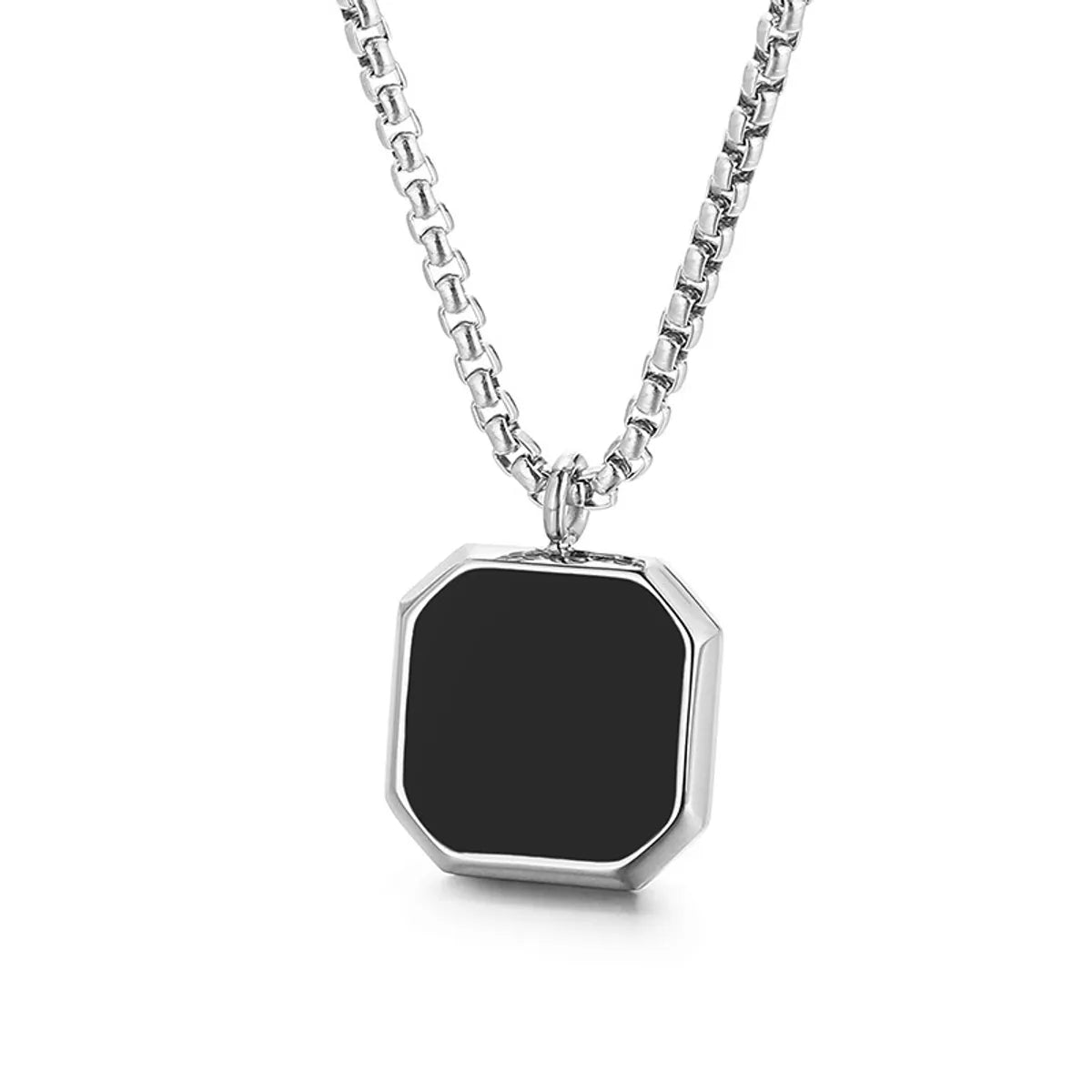 Wholesale Jewelry Punk Square Stainless Steel Titanium Steel 18K Gold Plated Epoxy Pendant Necklace Long Necklace