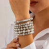 Punk Stacked Love Pendant Beaded Bracelet Imitation Pearl Elastic Bracelet Electroplating Heart Geometric
