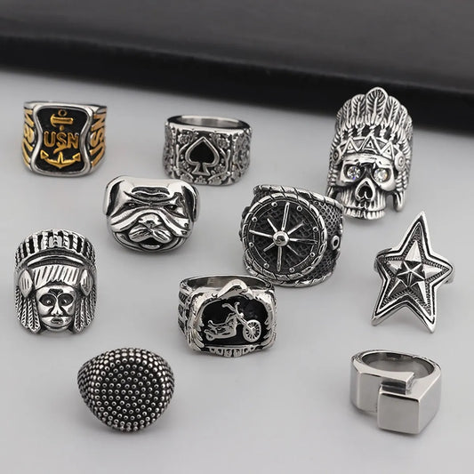 Punk Star Skull Titanium Steel Plating Men'S Rings