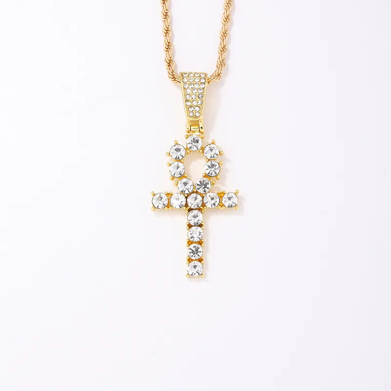 Punk Streetwear Cross 304 Stainless Steel Copper Plating Inlay Rhinestones Unisex Pendant Necklace