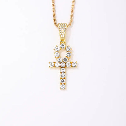 Punk Streetwear Cross 304 Stainless Steel Copper Plating Inlay Rhinestones Unisex Pendant Necklace