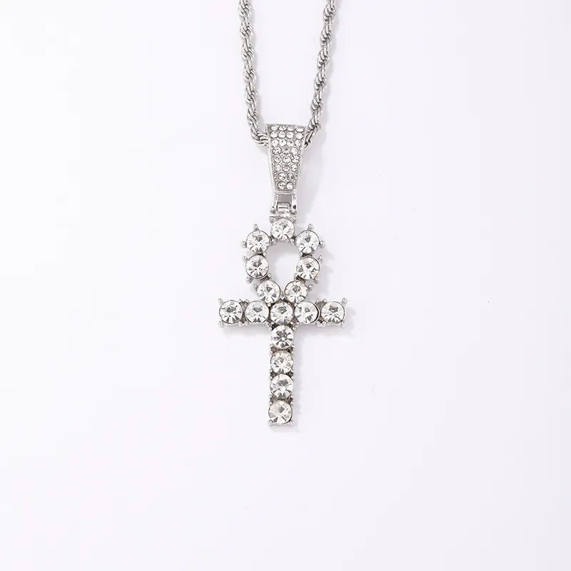 Punk Streetwear Cross 304 Stainless Steel Copper Plating Inlay Rhinestones Unisex Pendant Necklace