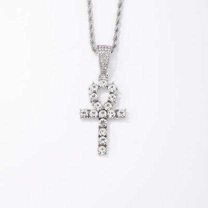 Punk Streetwear Cross 304 Stainless Steel Copper Plating Inlay Rhinestones Unisex Pendant Necklace