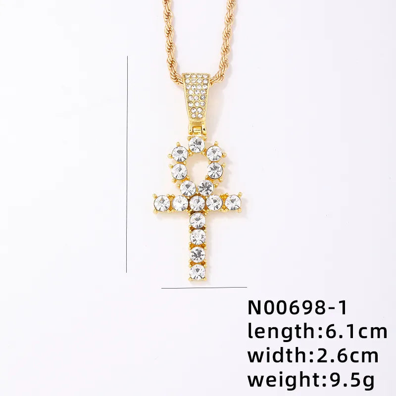 Punk Streetwear Cross 304 Stainless Steel Copper Plating Inlay Rhinestones Unisex Pendant Necklace