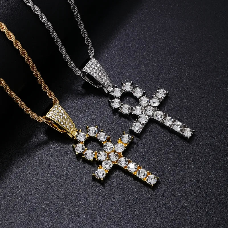 Punk Streetwear Cross 304 Stainless Steel Copper Plating Inlay Rhinestones Unisex Pendant Necklace