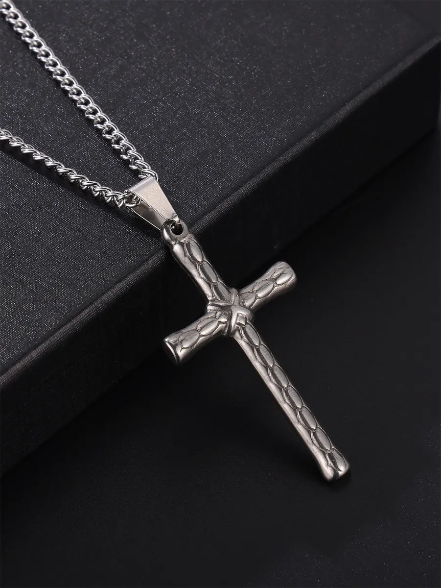 Punk Streetwear Cross Stainless Steel Pendant Necklace