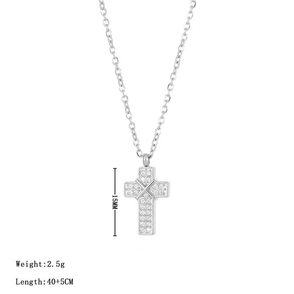 Wholesale Jewelry Punk Streetwear Cross 304 Stainless Steel Zircon White Gold Plated Gold Plated Plating Inlay Pendant Necklace