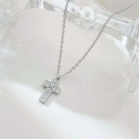 Wholesale Jewelry Punk Streetwear Cross 304 Stainless Steel Zircon White Gold Plated Gold Plated Plating Inlay Pendant Necklace
