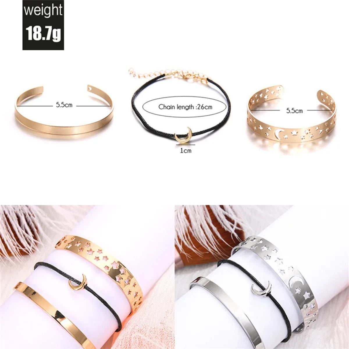 Punk Streetwear Letter Star Heart Shape Alloy Iron Plating Hollow Out Inlay Rhinestones Zircon 18k Gold Plated Silver Plated Women's Bracelets Bangle