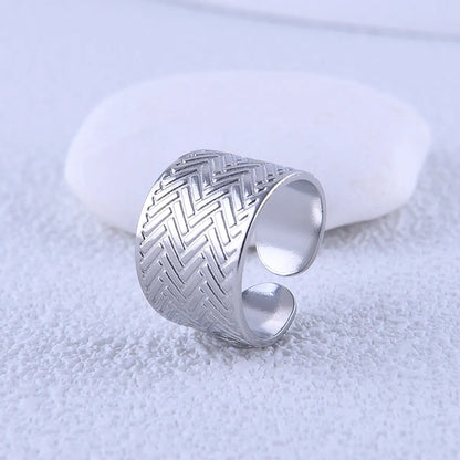 Punk Stripe Solid Color Titanium Steel Plating Open Ring