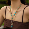 Punk Style Alloy Imitation Turquoise Peach Heart Pendant Necklace With Iron Chain And Animal Zodiac Pattern Electroplated