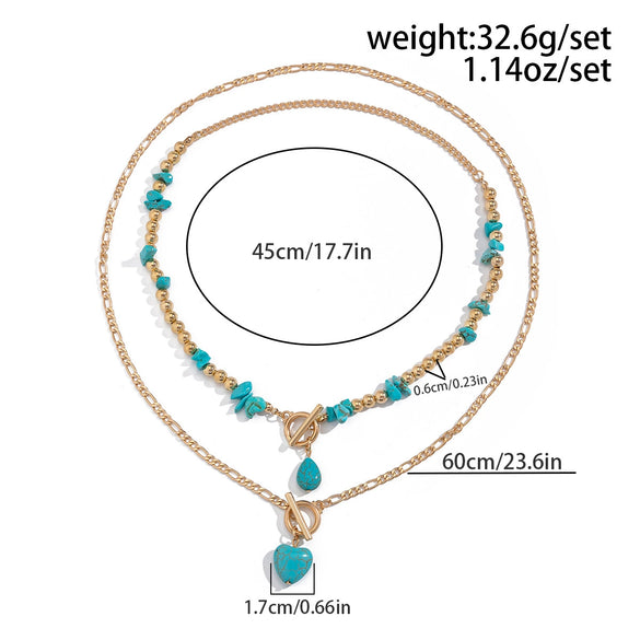 Punk Style Alloy Imitation Turquoise Peach Heart Pendant Necklace With Iron Chain And Animal Zodiac Pattern Electroplated