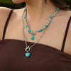 Punk Style Alloy Imitation Turquoise Peach Heart Pendant Necklace With Iron Chain And Animal Zodiac Pattern Electroplated