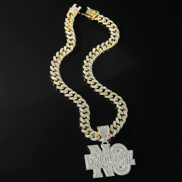 Punk Style Alloy Letter No Pendant Necklace With Diamond And Cuban Chain