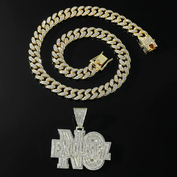Punk Style Alloy Letter No Pendant Necklace With Diamond And Cuban Chain