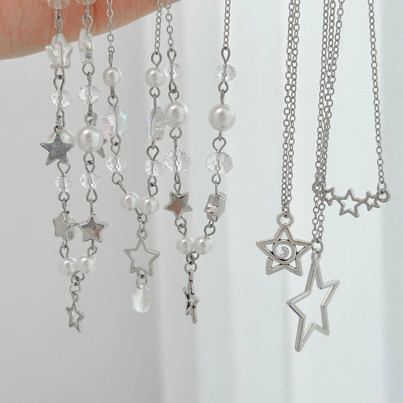 Punk Style Alloy Pendant Necklace With Heart And Star Shapes Electroplated