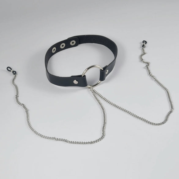 Punk Style Collar Necklace With Pu Leather Heart Pattern And Stainless Steel Snake Bone Chain Electroplating Treatment