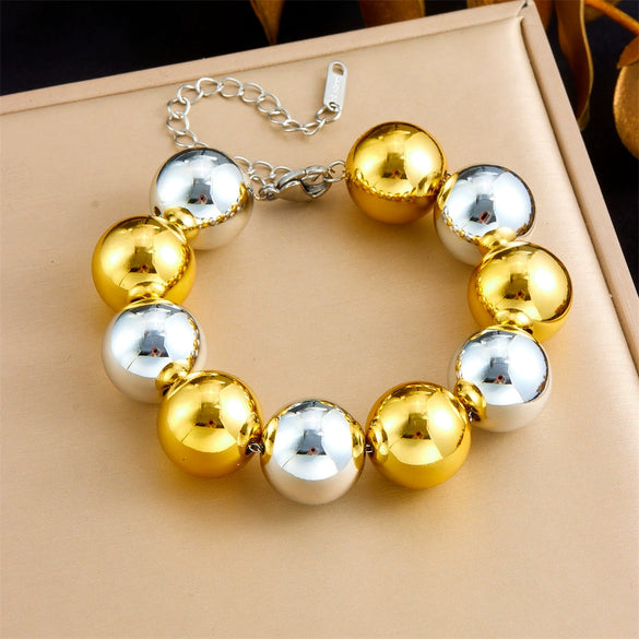 Punk Style Contrast Color Goldplated Beaded Ball Chain Jewelry Necklace For Women