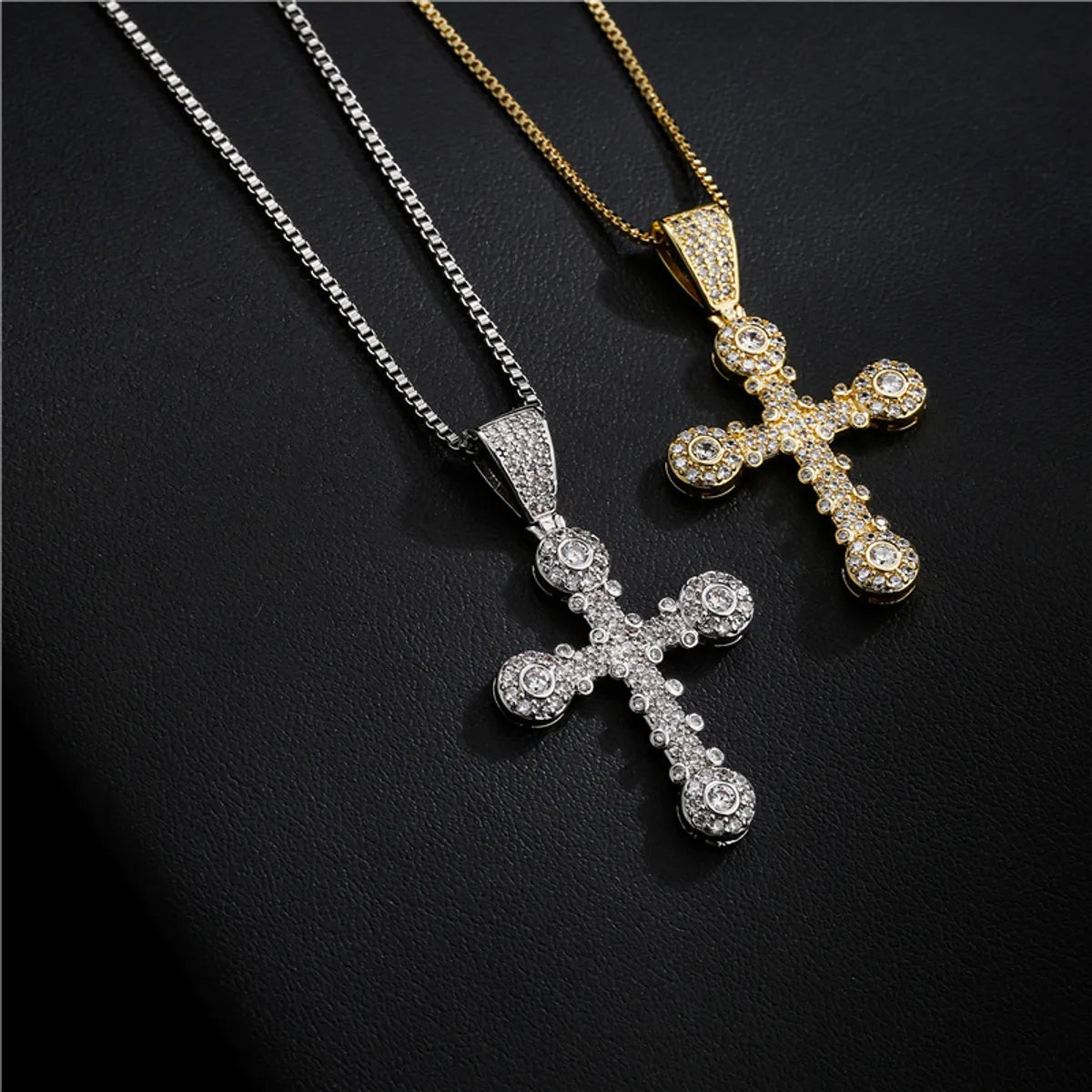 Punk Style Copper Micro-inlaid Zircon Cross Pendant Necklace