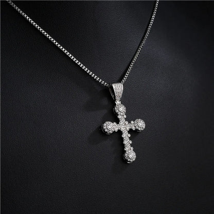 Punk Style Copper Micro-inlaid Zircon Cross Pendant Necklace