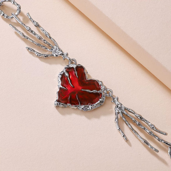 Punk Style Dark Red Love Alloy Heart Shape Pendant Necklace With Electroplating Treatment
