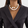 Punk Style Double Layer Round Beaded Necklace With Imitation Pearl Pendant And Ball Chain Geometric Pattern Electroplated For Women