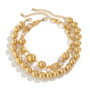 Punk Style Double Layer Round Beaded Necklace With Imitation Pearl Pendant And Ball Chain Geometric Pattern Electroplated For Women