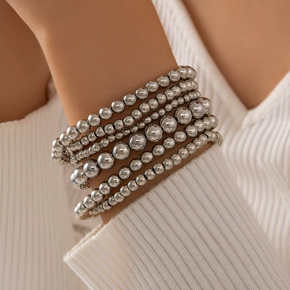 Punk Style Exaggerated Round Bead Chain Geometric Metal Alloy Electroplated Women's Sixpiece Bracelet
