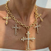 Punk Style Geometric Aluminum Chain Alloy Rhinestone Cross Pendant Necklace With Electroplating For Women