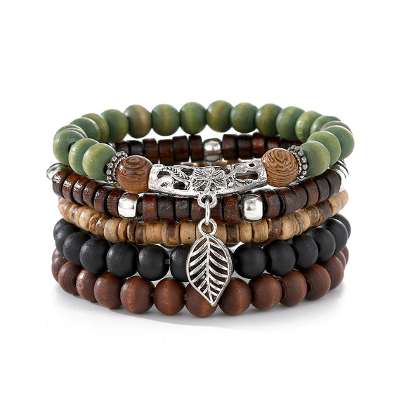 Punk Style Geometric Artificial Leather Handwoven Men's Bracelet Sixpiece Set