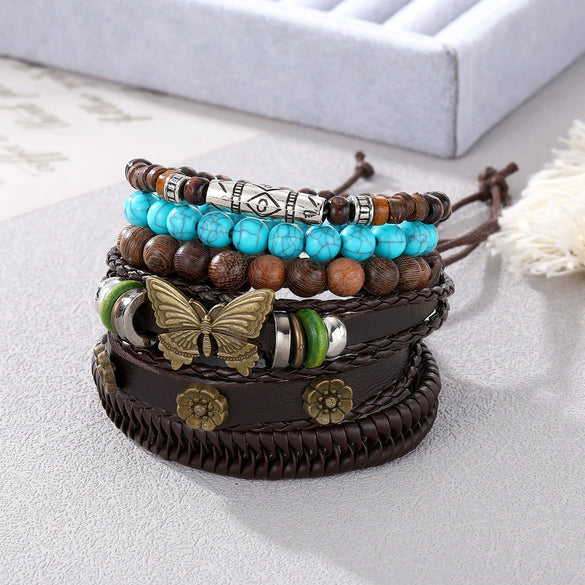 Punk Style Geometric Artificial Leather Handwoven Men's Bracelet Sixpiece Set