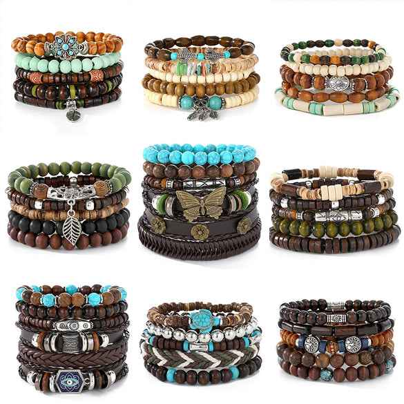 Punk Style Geometric Artificial Leather Handwoven Men's Bracelet Sixpiece Set