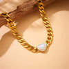 Punk Style Gold Plated Stainless Steel Chain Necklace With Diamond Pearl Love Design
