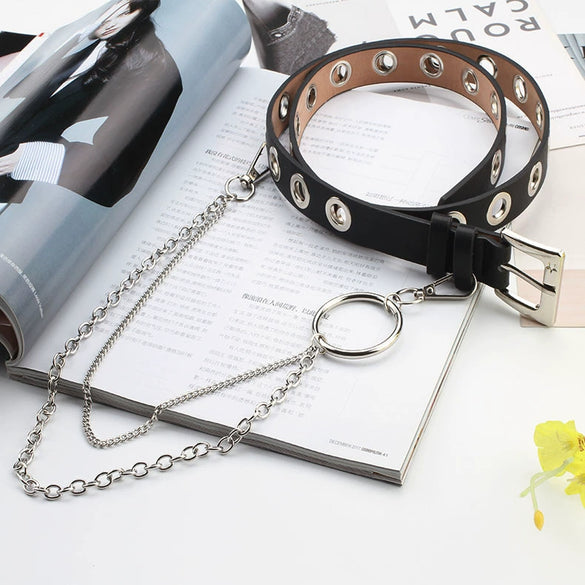 Punk Style Hollow Pu Chain Belt With Alloy Pin Buckle Electroplated Fashion Trouser Waist Belt For Men And Women