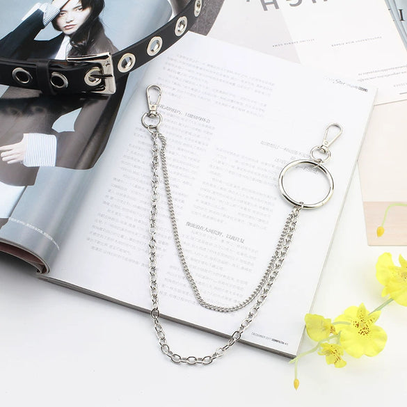 Punk Style Hollow Pu Chain Belt With Alloy Pin Buckle Electroplated Fashion Trouser Waist Belt For Men And Women