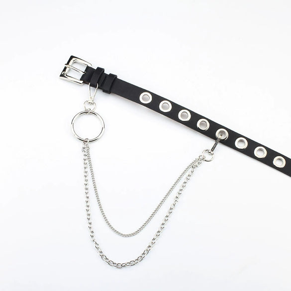 Punk Style Hollow Pu Chain Belt With Alloy Pin Buckle Electroplated Fashion Trouser Waist Belt For Men And Women